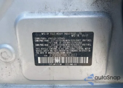 2017 Subaru Crosstrek 2.0I Premium from USA, damaged, VIN JF2GPABC7HH262037